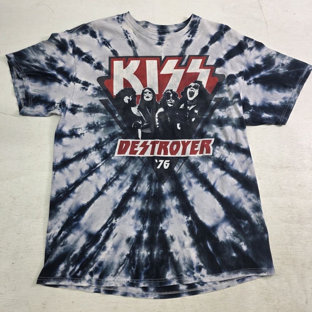 Liquid‎ Blue KISS Destroyer '76 Tie Dye Band Retro Distressed Men's T-Shirt Sz L